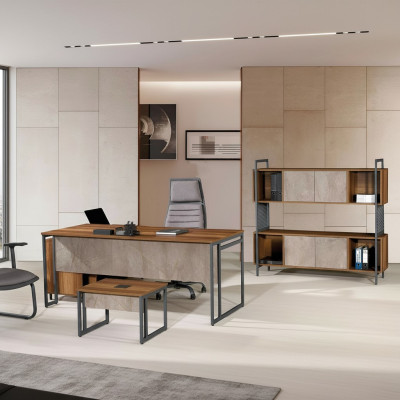 Bureau d'angle Complet e Bureau de bureau Ensemble de bureau 3 pièces Mobilier de bureau en bois Marron