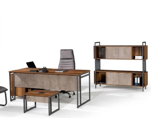 Bureau d'angle Complet e Bureau de bureau Ensemble de bureau 3 pièces Mobilier de bureau en bois Marron