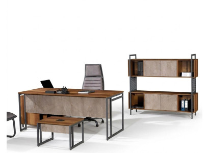 Bureau d'angle Complet e Bureau de bureau Ensemble de bureau 3 pièces Mobilier de bureau en bois Marron