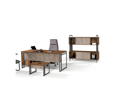 Mobilier de bureau d'étude complet et classique en coin marron, table de bureau en bois 3 pièces