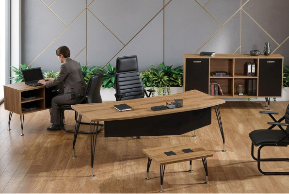 Mobilier de bureau complet Bureau complet Bureau de bureau 4 pièces Bois Noir