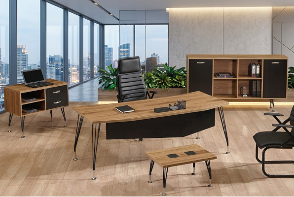 Mobilier de bureau complet Bureau complet Bureau de bureau 4 pièces Bois Noir