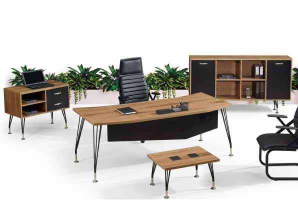 Mobilier de bureau complet Bureau complet Bureau de bureau 4 pièces Bois Noir