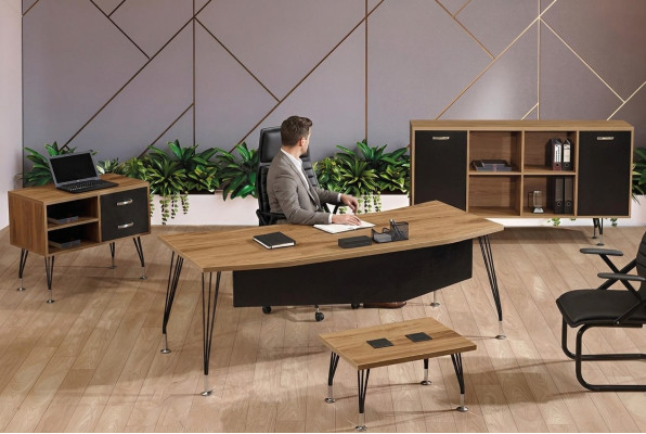 Bureau de bureau Mobilier de bureau Ensemble de bureau complet 4 pièces Bois Noir