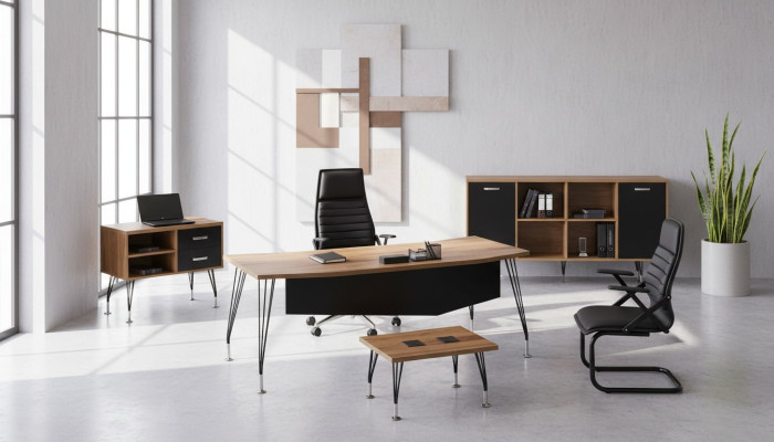 Bureau de bureau Mobilier de bureau Ensemble de bureau complet 4 pièces Bois Noir