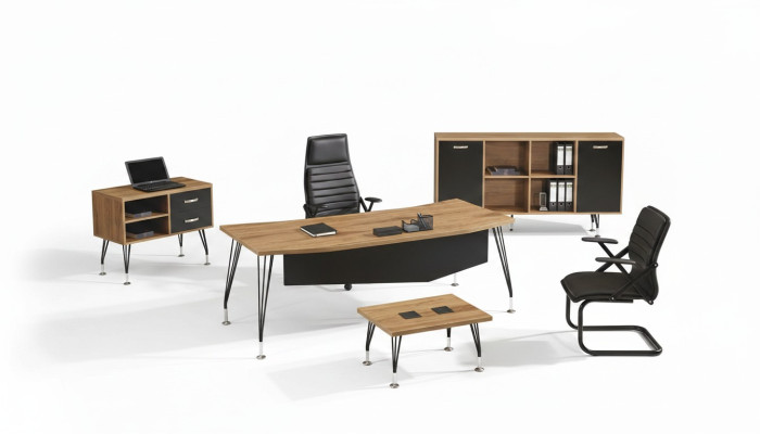 Bureau de bureau Mobilier de bureau Ensemble de bureau complet 4 pièces Bois Noir
