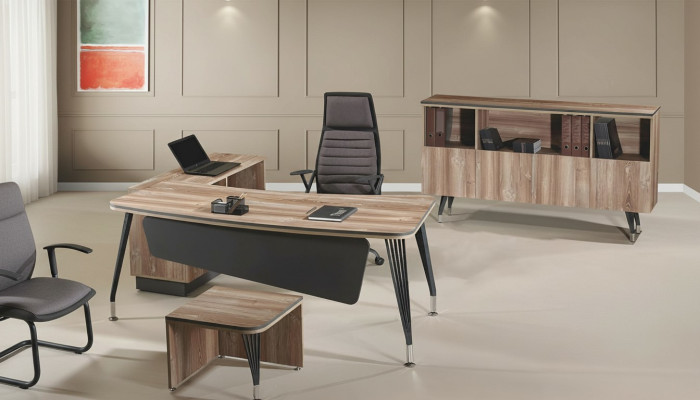 Suite de bureau Coin de bureau Table de bureau Ensemble de bureau 3 pièces Meubles de bureau en bois Marron