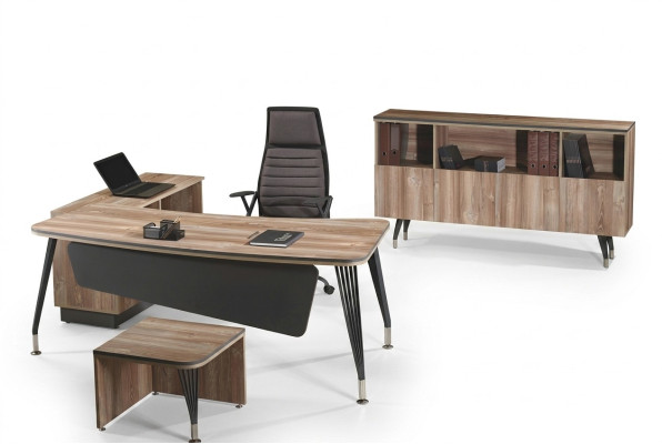 Suite de bureau Coin de bureau Table de bureau Ensemble de bureau 3 pièces Meubles de bureau en bois Marron