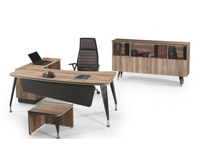 Suite de bureau Coin de bureau Table de bureau Ensemble de bureau 3 pièces Meubles de bureau en bois Marron
