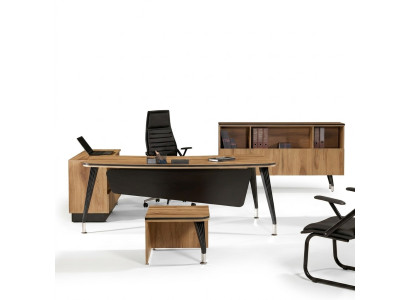 Bureau d'angle Table de bureau Mobilier de salle d'étude Ensemble de bureau complet 3 pièces en bois Marron