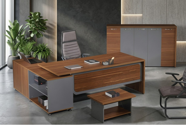 Groupe de bureau d'angle Complet Ensemble de bureau 3 pièces en bois Mobilier de bureau Marron