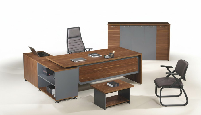 Groupe de bureau d'angle Complet Ensemble de bureau 3 pièces en bois Mobilier de bureau Marron