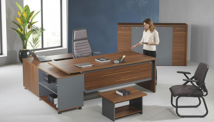 Suite de bureau d'angle Bureau Table Bureau Ensemble de bureau 3 pièces Mobilier de bureau en bois Marron