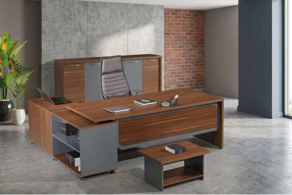 Suite de bureau d'angle Bureau Table Bureau Ensemble de bureau 3 pièces Mobilier de bureau en bois Marron