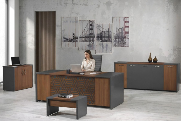 Bureau complet Bureau de bureau Mobilier de bureau Ensemble de bureau 4 pièces Bois Marron Bureau