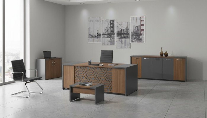 Bureau complet Bureau de bureau Mobilier de bureau Ensemble de bureau 4 pièces Bois Marron Bureau
