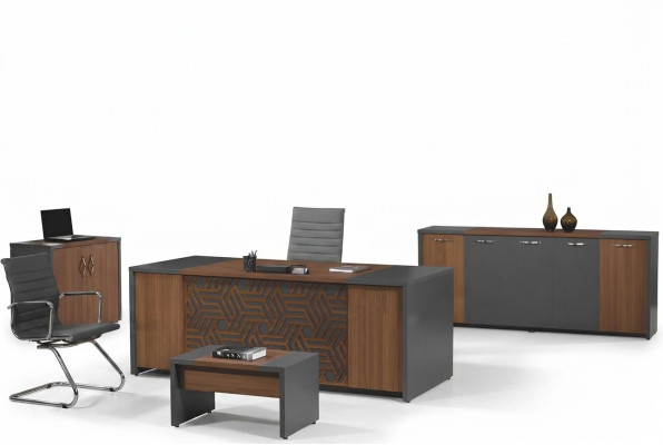 Bureau complet Bureau de bureau Mobilier de bureau Ensemble de bureau 4 pièces Bois Marron Bureau