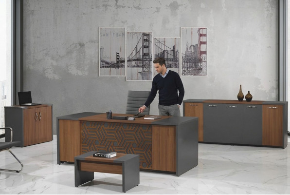 Bureau de bureau Mobilier de bureau Ensemble de bureau complet 4 pièces Bois Marron Bureau