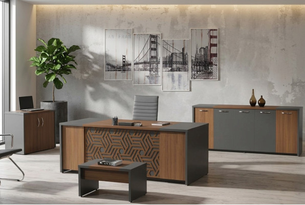 Bureau de bureau Mobilier de bureau Ensemble de bureau complet 4 pièces Bois Marron Bureau