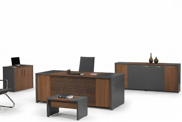 Bureau de bureau Mobilier de bureau Ensemble de bureau complet 4 pièces Bois Marron Bureau