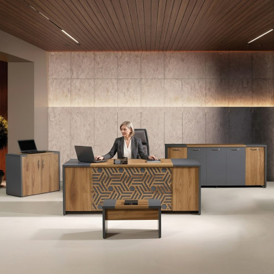 Möbel für das Büro Komplettbüro Büromöbel Schreibtisch Büro Schreibtisch Set 4-teilig Holz Braun