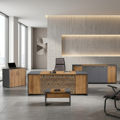 Möbel für das Büro Komplettbüro Büromöbel Schreibtisch Büro Schreibtisch Set 4-teilig Holz Braun