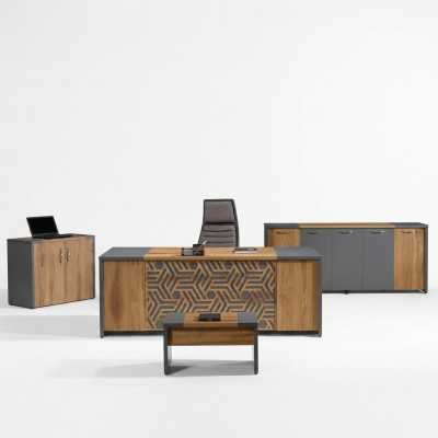 Möbel für das Büro Komplettbüro Büromöbel Schreibtisch Büro Schreibtisch Set 4-teilig Holz Braun
