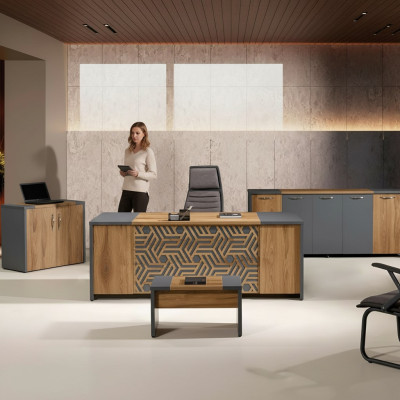Mobilier de bureau pour le bureau d'étude Ensemble complet de bureau 4 pièces en bois brun