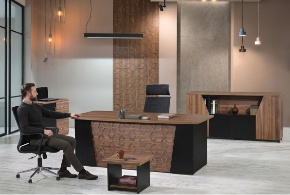 Bureau complet Bureau de bureau Mobilier de bureau Ensemble 4 pièces Bois Marron Bureau