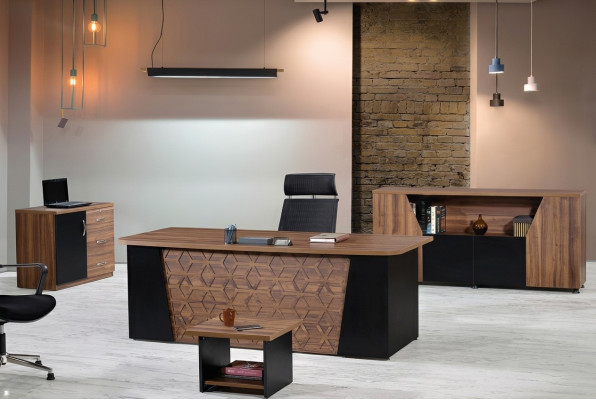 Bureau complet Bureau de bureau Mobilier de bureau Ensemble 4 pièces Bois Marron Bureau