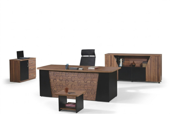 Bureau complet Bureau de bureau Mobilier de bureau Ensemble 4 pièces Bois Marron Bureau