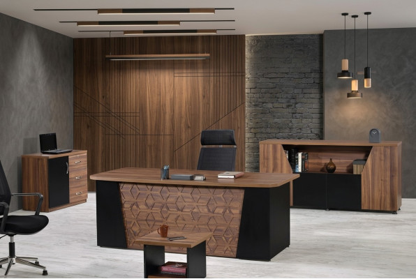 Suite Bureau Bureau 4 pièces Ensemble de bureau en bois Mobilier de bureau Marron