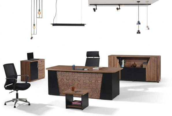 Suite Bureau Bureau 4 pièces Ensemble de bureau en bois Mobilier de bureau Marron