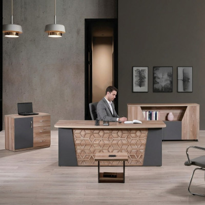 Mobilier de bureau complet Bureau Bureau Bureau Ensemble 4 pièces Bois Brun