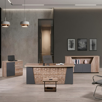 Mobilier de bureau complet Bureau Bureau Bureau Ensemble 4 pièces Bois Brun