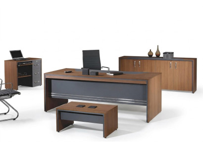 Mobilier de salle d'étude Ensemble de bureau complet 4 pièces en bois brun Table