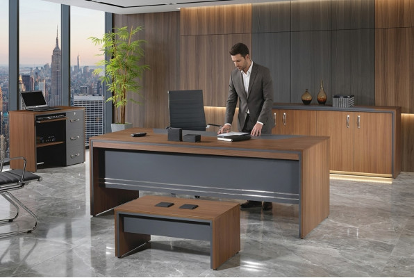 Suite de bureaux Ensemble complet de bureaux 4 pièces en bois brun Bureau