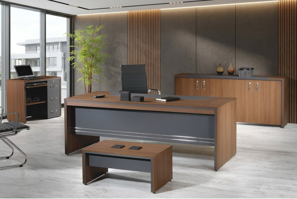 Suite de bureaux Ensemble complet de bureaux 4 pièces en bois brun Bureau