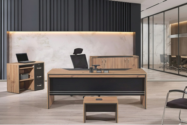 Mobilier Bureau Mobilier de salle d'étude Ensemble bureau 4 pièces Bois Noir Table