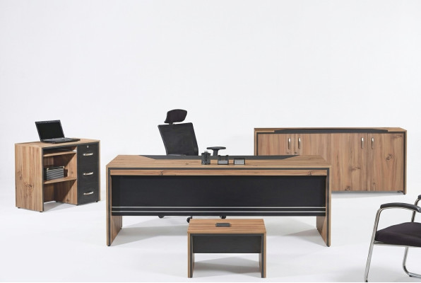 Mobilier Bureau Mobilier de salle d'étude Ensemble bureau 4 pièces Bois Noir Table