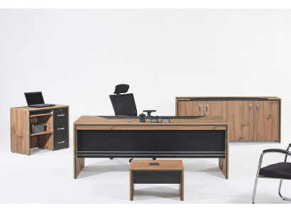 Mobilier Bureau Mobilier de salle d'étude Ensemble bureau 4 pièces Bois Noir Table