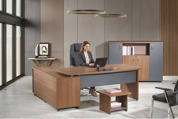 Coin Bureau table Mobilier de salle d'étude Ensemble de bureau complet 3 pièces en bois marron