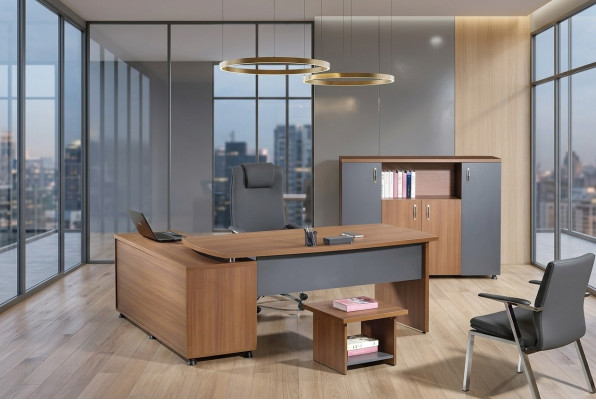 Coin Bureau table Mobilier de salle d'étude Ensemble de bureau complet 3 pièces en bois marron