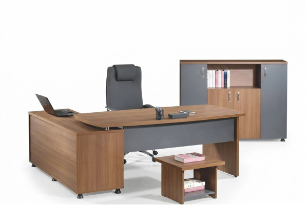 Coin Bureau table Mobilier de salle d'étude Ensemble de bureau complet 3 pièces en bois marron