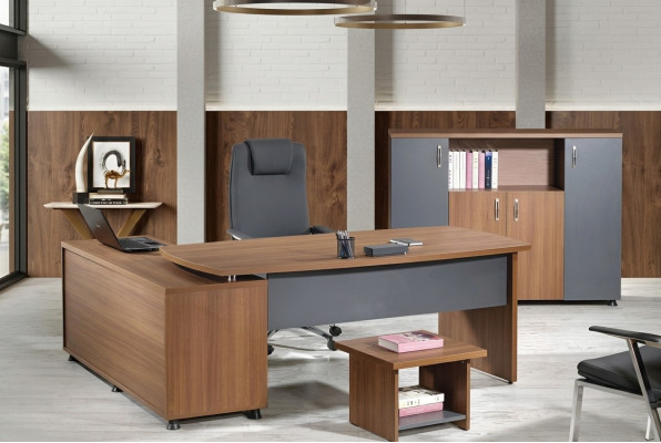 Groupe Bureau Coin Bureau table Mobilier de salle d'étude Armoire 3 pièces Bois Marron