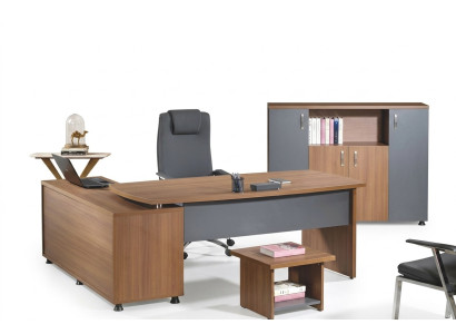 Groupe Bureau Coin Bureau table Mobilier de salle d'étude Armoire 3 pièces Bois Marron