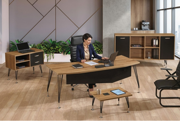Mobilier de bureau de luxe Mobilier de salle d'étude Ensemble de bureau 4 pièces Bois Noir