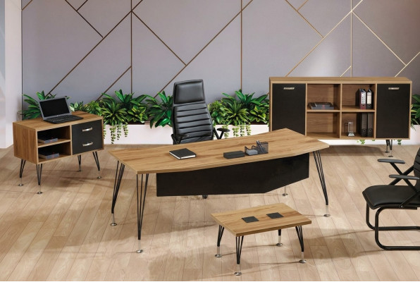 Mobilier de bureau de luxe Mobilier de salle d'étude Ensemble de bureau 4 pièces Bois Noir