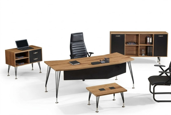 Mobilier de bureau de luxe Mobilier de salle d'étude Ensemble de bureau 4 pièces Bois Noir