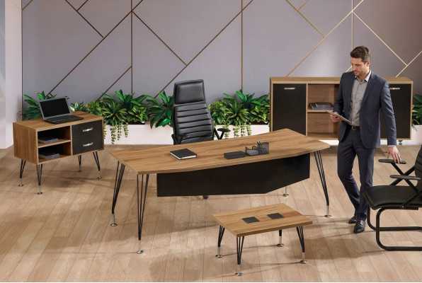 Bureau complet Bureau de bureau Mobilier de bureau Ensemble de bureau 4 pièces Bois Noir